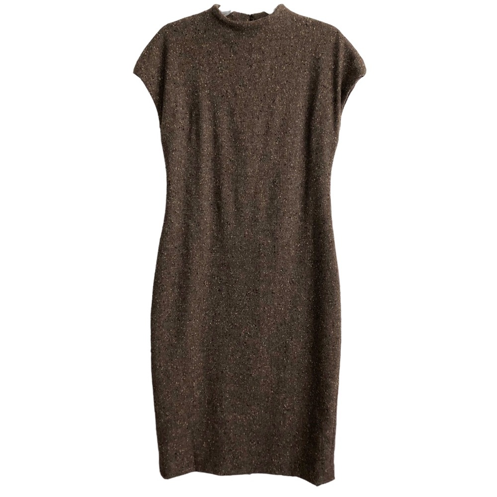 Vintage Vera Wang Autumn Brown Tweed Cap Sleeve Alpaca Wool Sheath Dress 6 EUC